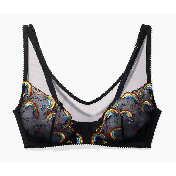 Savage X Fenty PRIDE Bra Sheer Black Embroidered Rainbow Size 1X - Picture 1 of 11